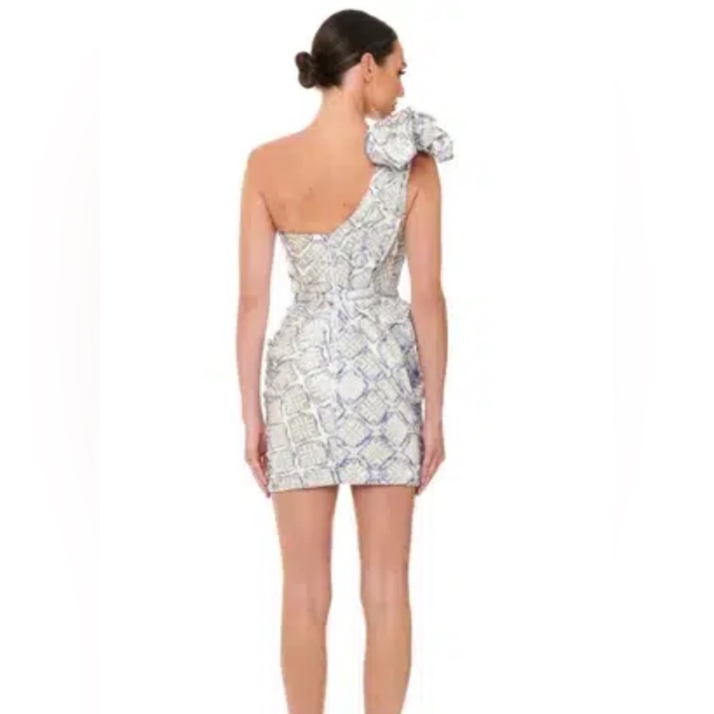 Eliya The Label Elevation Mini Dress Xs Metallic Silver Blue One Shoulder Glam — image 2 of 8